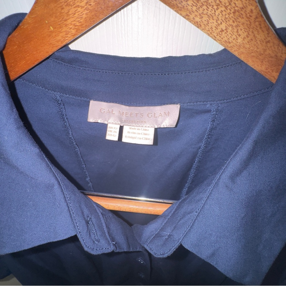 GAL MEETS GLAM Molly Collared Button Down Midi Shirtdress. Size12. Navy Blue. - Picture 7 of 8